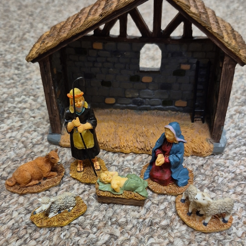 Vintage Lemax Miniature Nativity Scene Figurine Set Of 7 PolyResin